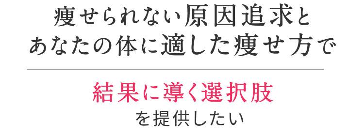 痩せられない原因追求とあなたの体に適した痩せ方で 結果に導く選択肢を提供したい