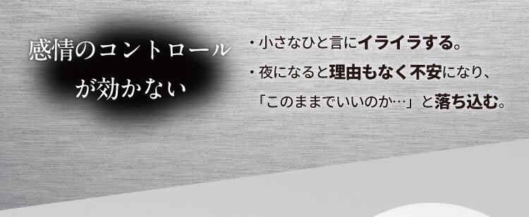 感情のコントロールが効かない
・小さなひと言にイライラする。
・夜になると理由もなく不安になり、「このままでいいのか…」と落ち込む。