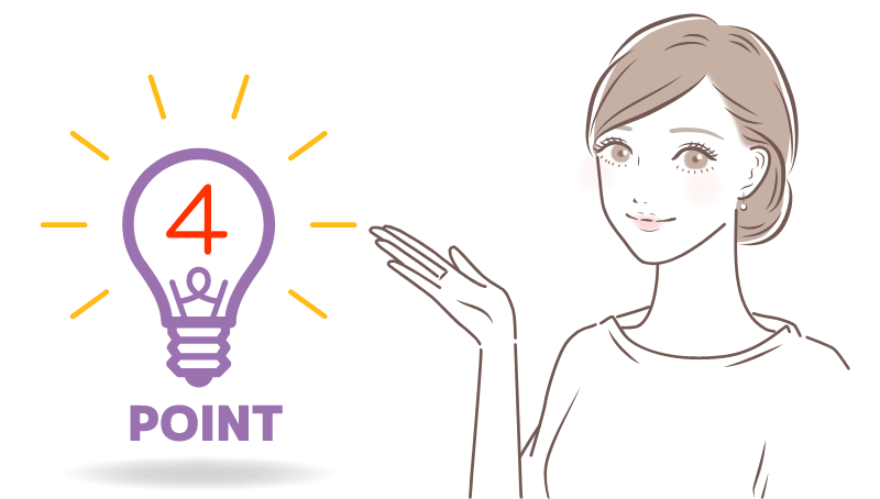 「4つのポイント」を表してる女性のイラスト